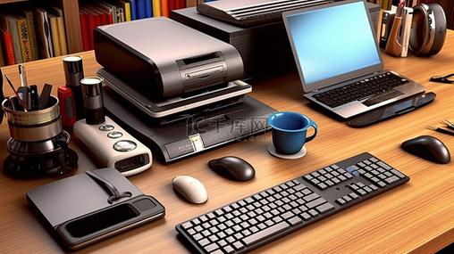 电子产品配件背景图片技术设备和工作站配件的3d渲染插图